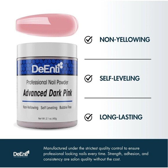 DeEnti Advanced Dark Pink Acrylic Nail Powder 2.1oz Dip Long Lasting Self Level - Picture 2 of 16